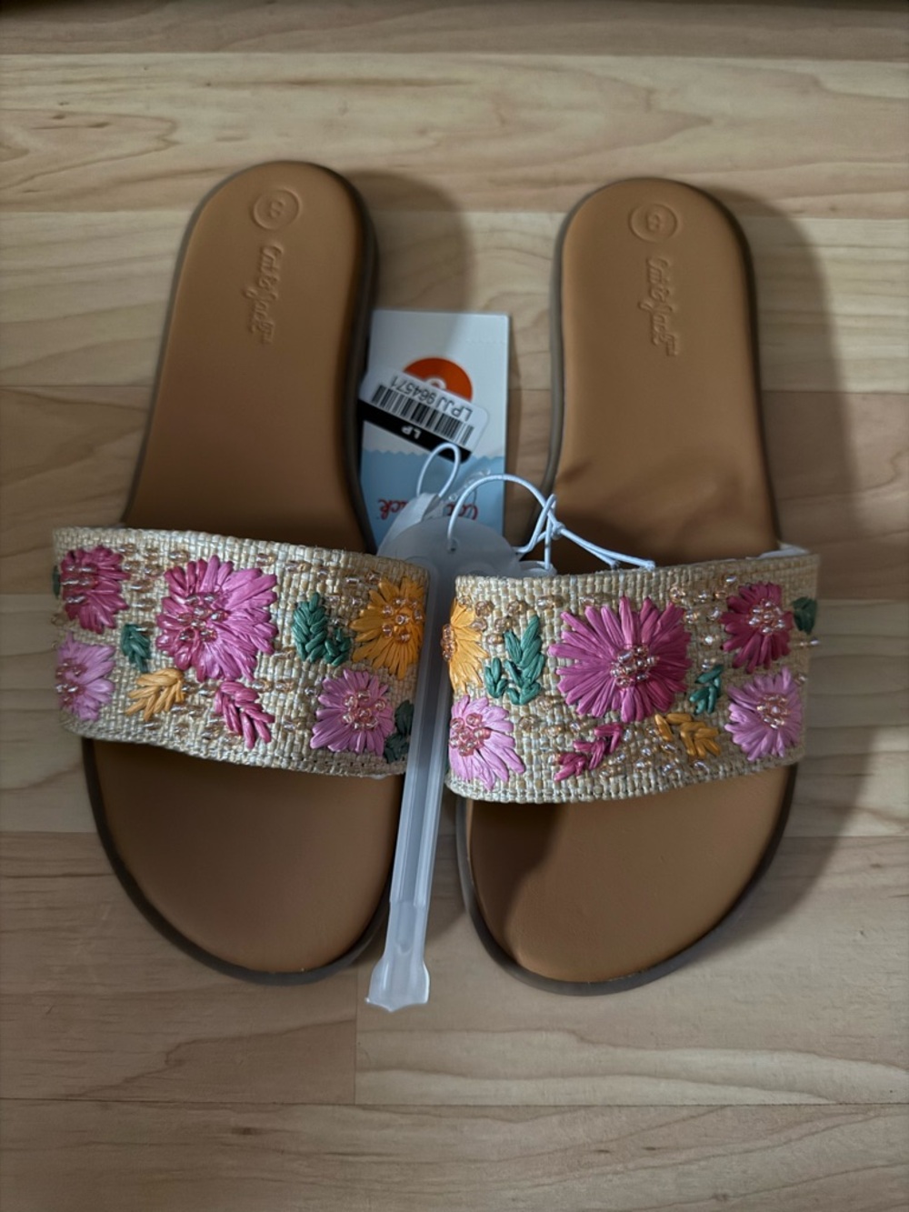 Cat & Jack Embroidered Floral Slide Sandals in Pink, Yellow & Green